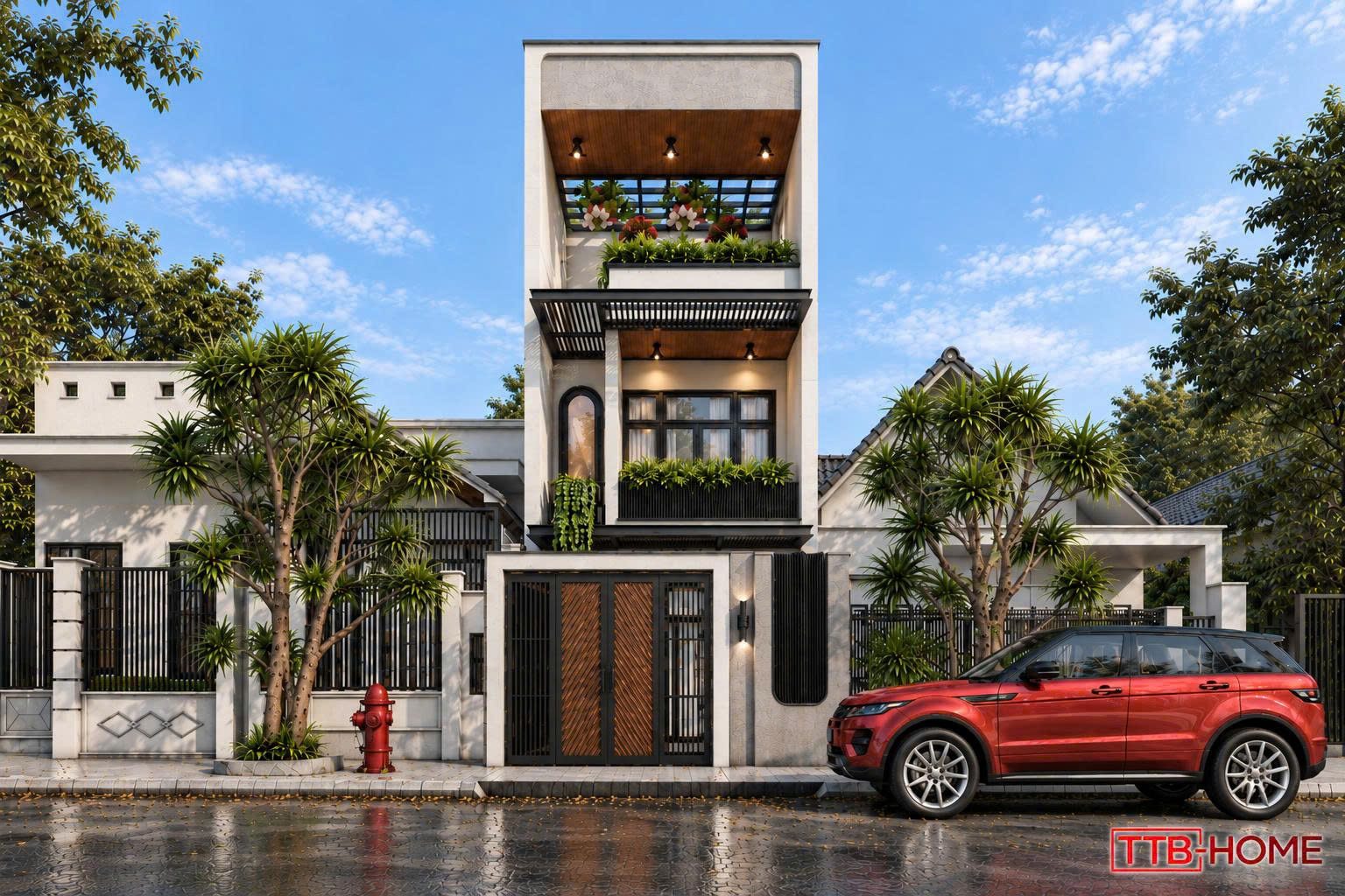 Thiết kế nhà phố Gò Vấp mặt tiền hiện đại 1 trệt 3 lầu