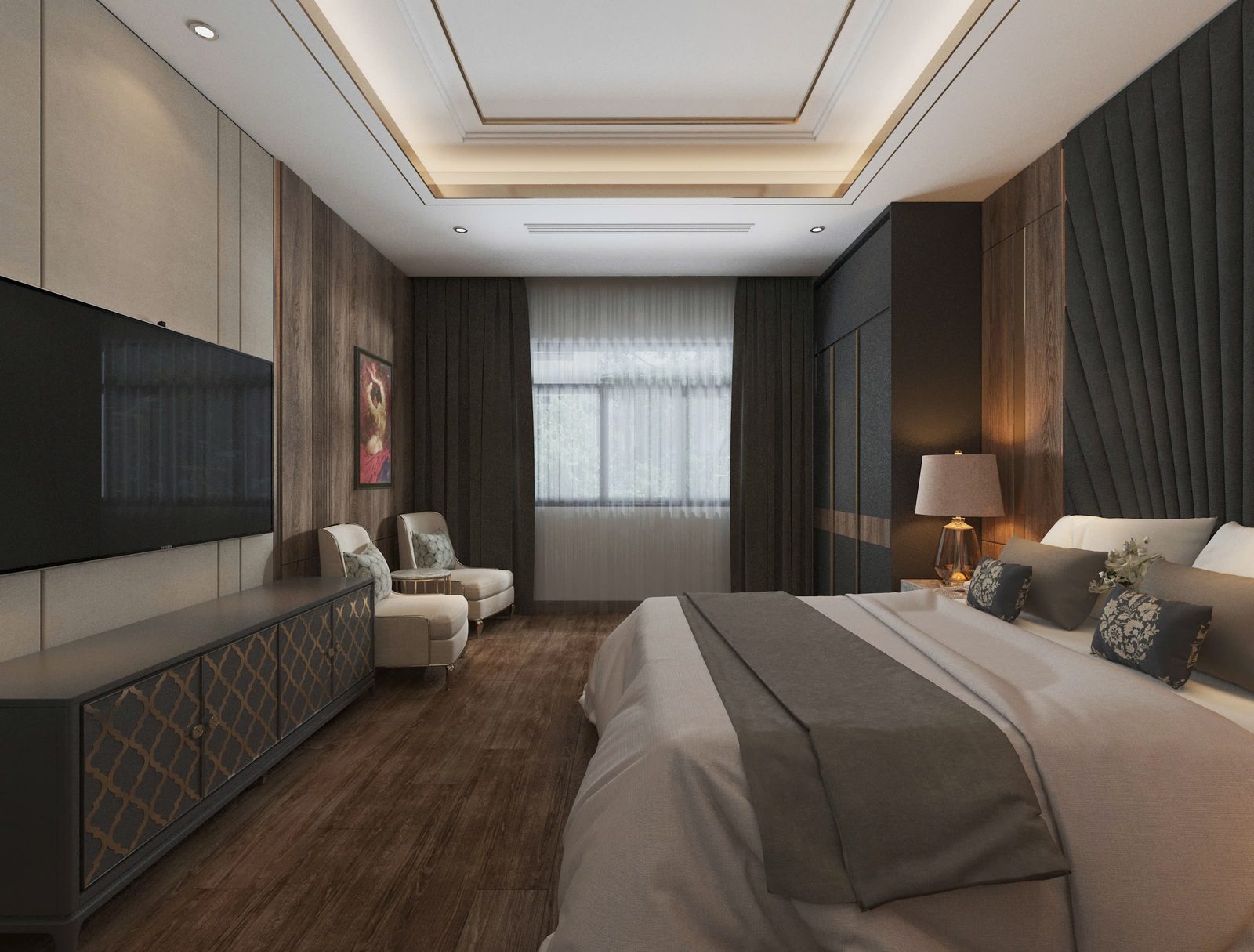 Phòng ngủ VIP với ghế bành tiếp khách