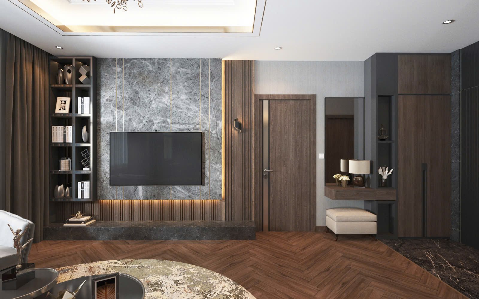 Phòng khách VIP vách tivi đá marble