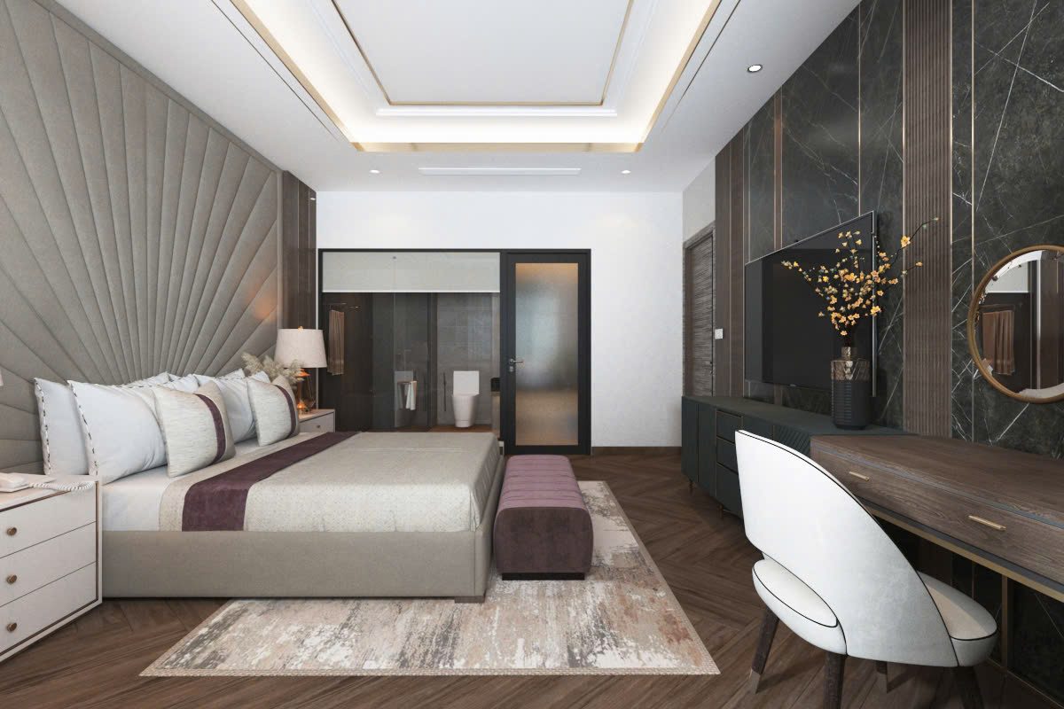 Phòng ngủ VIP đầu giường vân xòe quạt