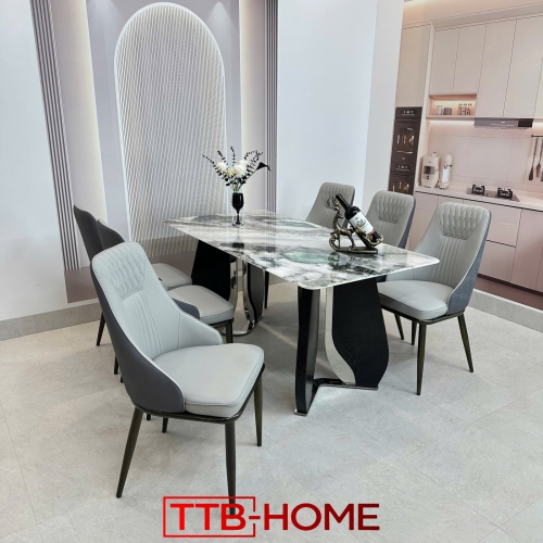 Bộ Bàn Ăn Hiện Đại Mặt Đá Ceramic Cao Cấp Mã KH006
