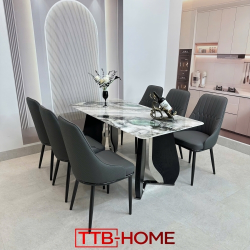 Bộ Bàn Ăn Hiện Đại Mặt Đá Ceramic Cao Cấp Mã KH006