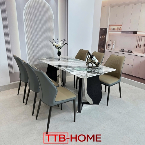 Bộ Bàn Ăn Hiện Đại Mặt Đá Ceramic Cao Cấp Mã KH006